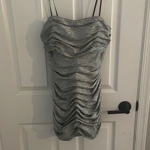 Betsy and Adams silver strapless mini dress size 6P